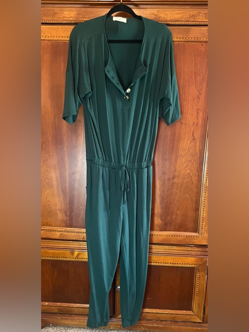 Zenana Outfitters Forest Green Button-Front Jumpsuit